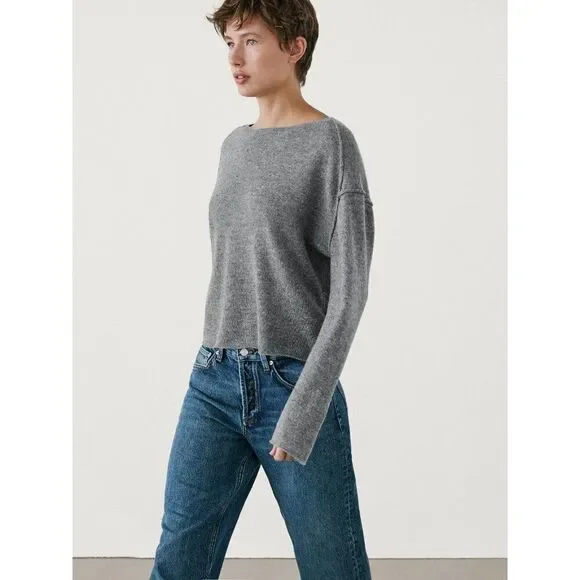 Massimo Dutti Women Sweater M Medium Knit Gray Crop shoulder seams 5727/621 NWT - Picture 3 of 7